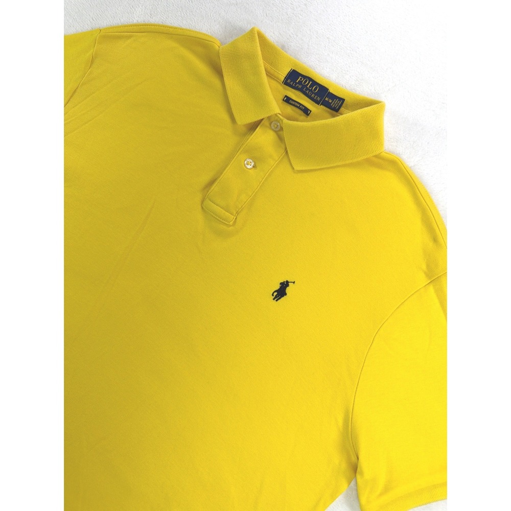 Polo Ralph Lauren Custom Fit Mesh Cotton Yellow Polo Blue Pony Men's M